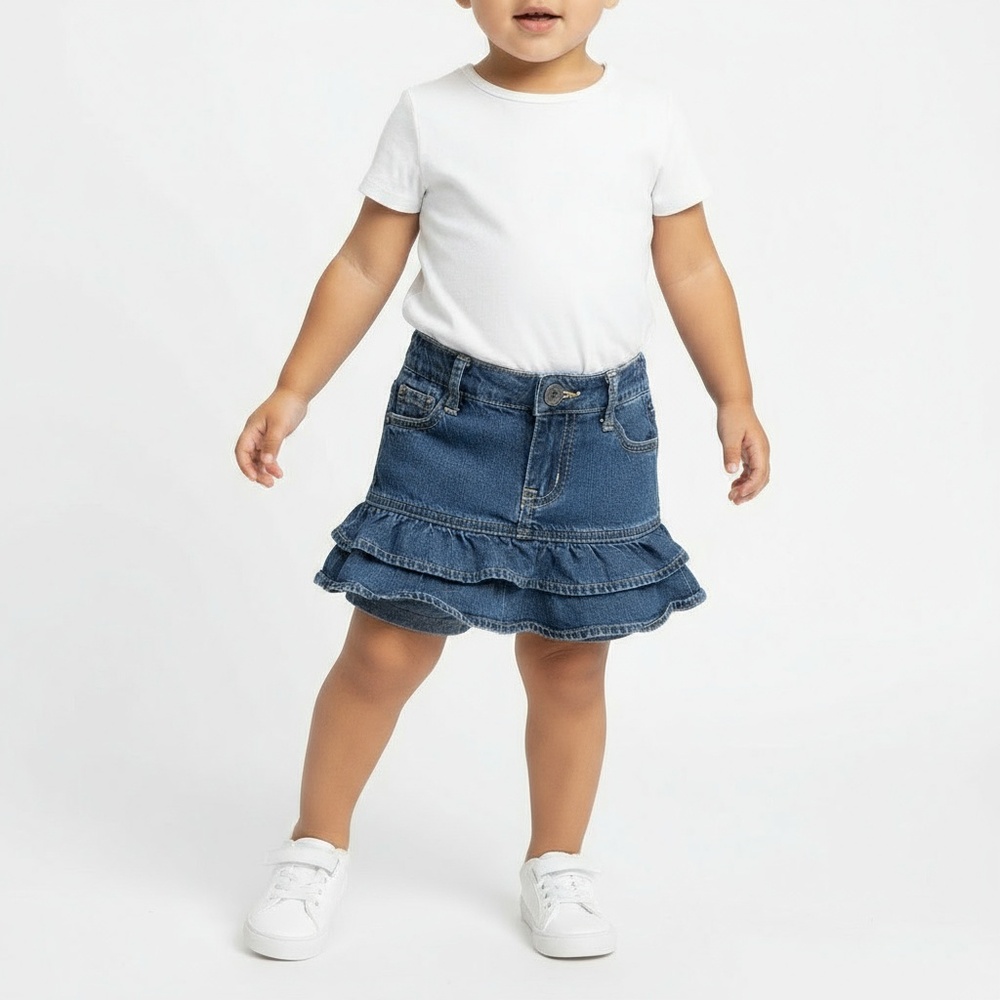 The Childrens Place Denim Skort Ruffle Size 12 Months Blue Elastic Waist‎